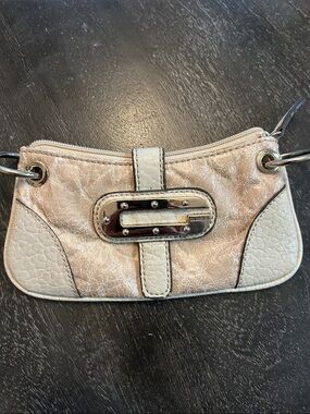 GUESS Beige and Cream Metallic Accent Wristlet